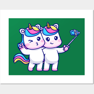 Cute couple Unicorn taking selfie with phone together Posters and Art